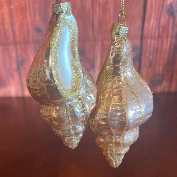 Glass seashell Christmas Ornament Rose Gold Set Of 2 Elegant Holiday Decor - Picture 5 of 12